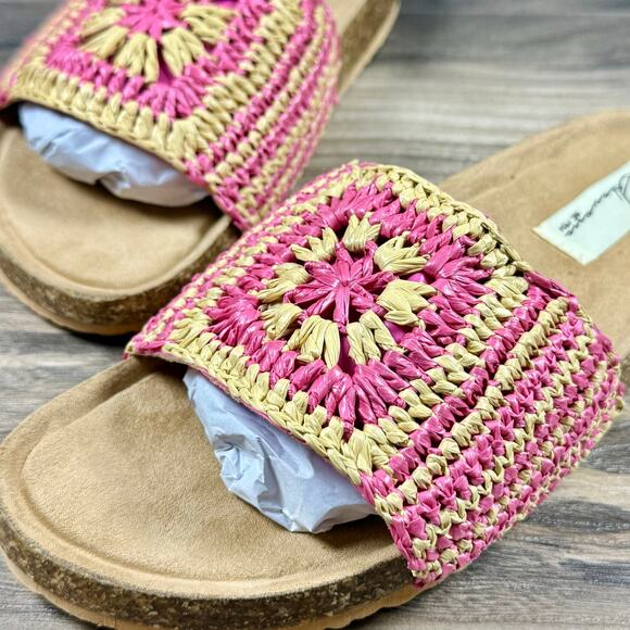 NIB VINTAGE HAVANA Mimi Crochet Slide Sandals Natural/Pink 7.5M - Picture 3 of 8
